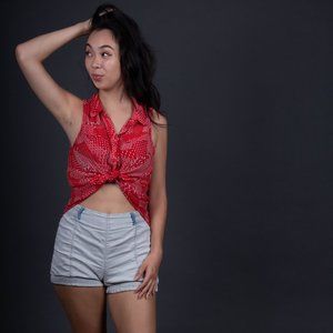 Red handkerchief blouse